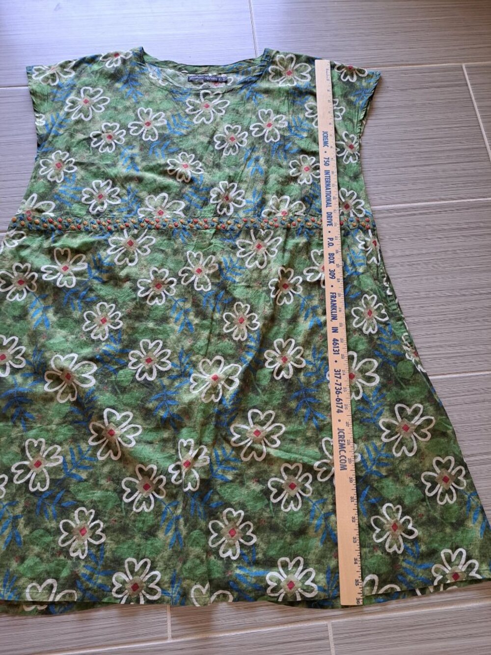 Gudrun Sjödén Organic Cotton Green Floral Tunic Dress Embroidered Size Medium - Picture 10 of 16